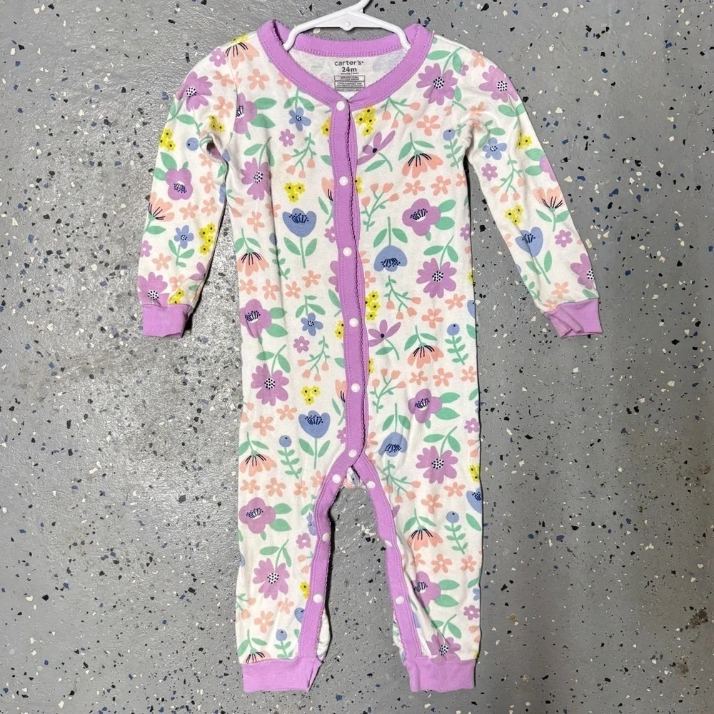 Footless Snap Button Down Floral Onesie